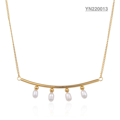 Luxusmarke 4 mit weißen Perlen verzierte Halskette aus Edelstahl